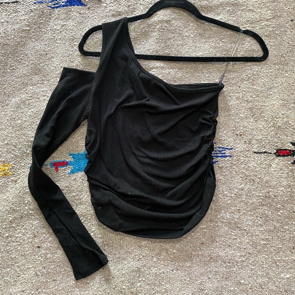 Caution To the Wind Ruched Cold Shoulder Long Sleeve Top